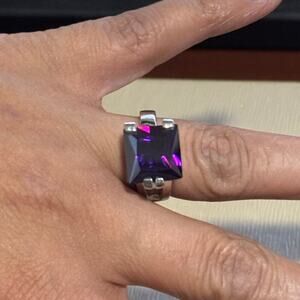 Amethyst Silver Ring Solid 925 Silver Square Shape Amethyst Gemstone purple sz 9